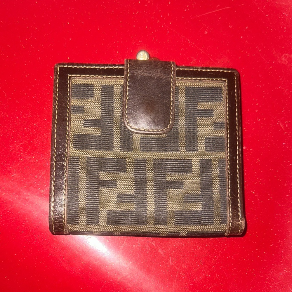 Fendi Black and Brown Logo Kiss Lock  Wallet